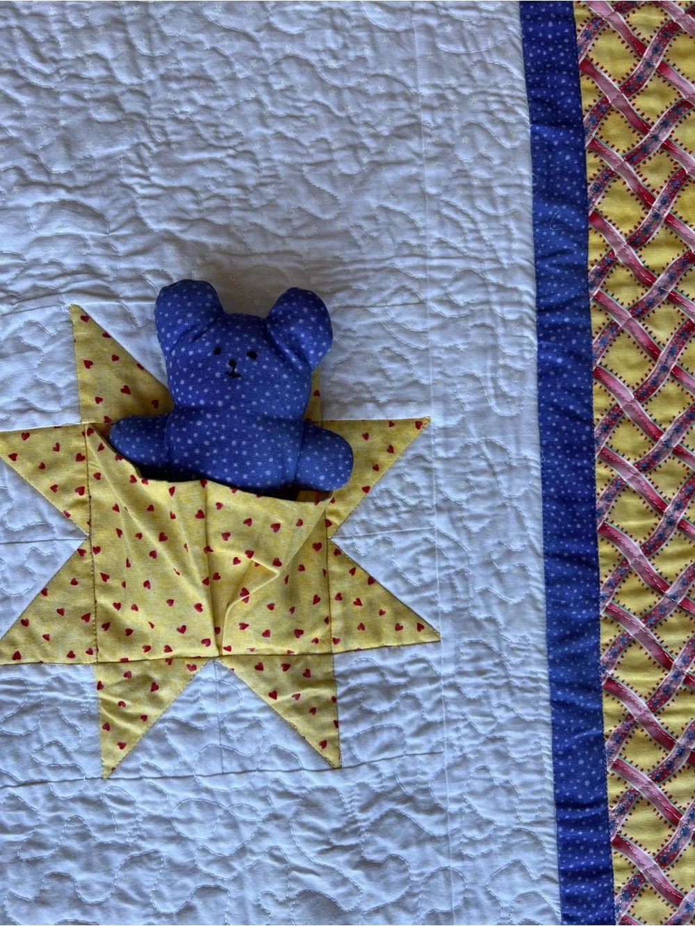 Handmade Baby Quilt Teddy Bear Star Pockets Quilt 53.5x38” Whimsy Nursery OOAK - Picture 3 of 9
